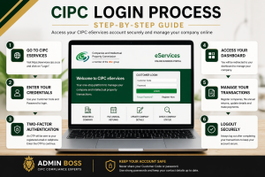 Step by step CIPC eServices login process showing how South African business owners access their CIPC customer code account online