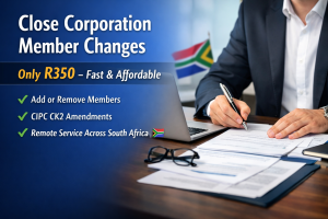 Close corporation member change service South Africa CIPC CK2 amendment AdminBoss