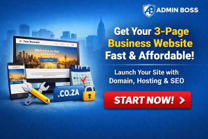 Professional 3-page business website hosting for small businesses in South Africa with domain, security and SEO setup