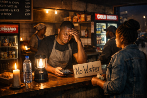 Small business owner in South Africa dealing with electricity and water outages