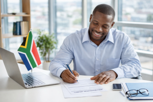 South African entrepreneur registering a new company and completing CIPC company registration documents
