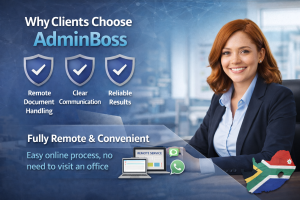 Red-haired businesswoman working in an office representing reliable remote CIPC services from Admin Boss in South Africa