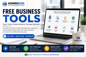 Free business tools for South African entrepreneurs including calculators, compliance tools, and PDF utilities by Admin Boss
