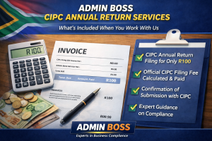 CIPC annual return filing service in South Africa showing fee calculation and compliance checklist