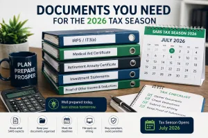 Documents required for the 2026 SARS tax season including IRP5, medical aid certificate and investment statements