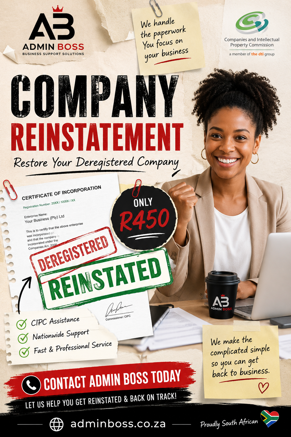 Company reinstatement services in Paardekraal South Africa - Admin Boss R450