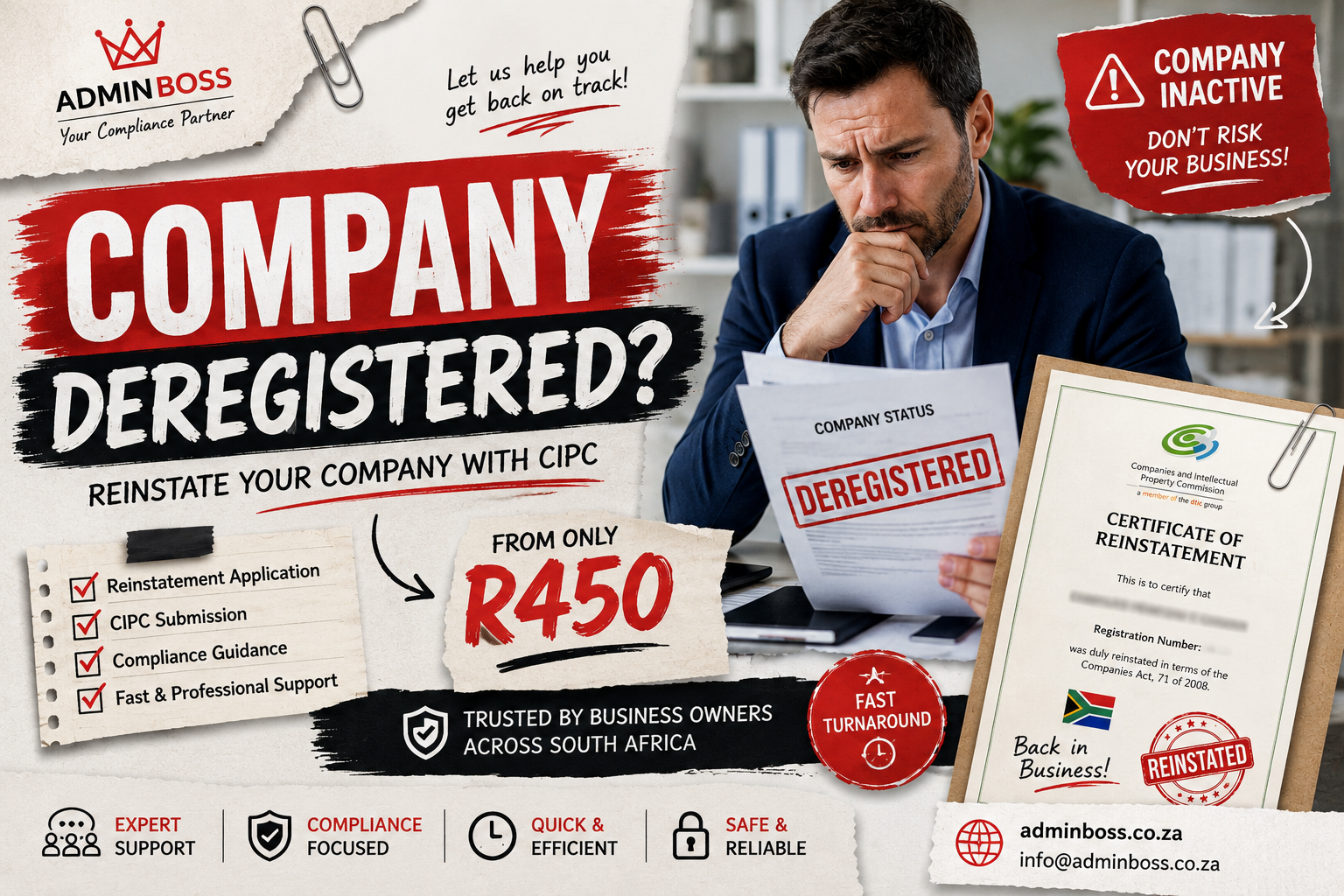 AdminBoss CIPC Reinstatement Service - Fixed Fee R450 South Africa