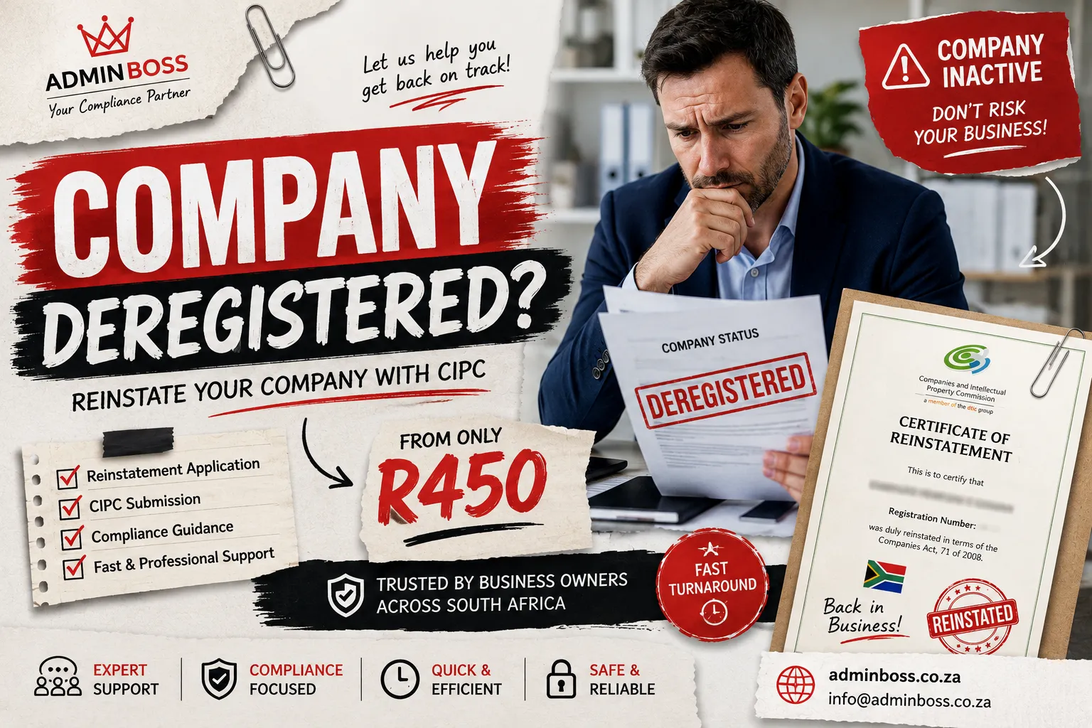 AdminBoss CIPC Reinstatement Service - Fixed Fee R450 South Africa