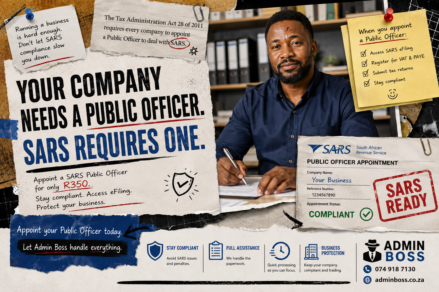 SARS Public Officer appointment services in Seweding South Africa - Admin Boss R350