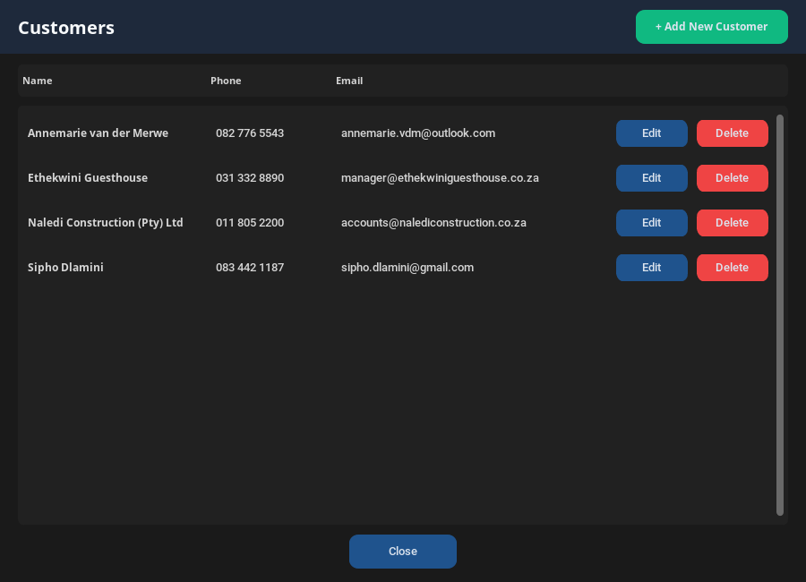 Customer management in InvoiceBoss - save customer details and track outstanding payments