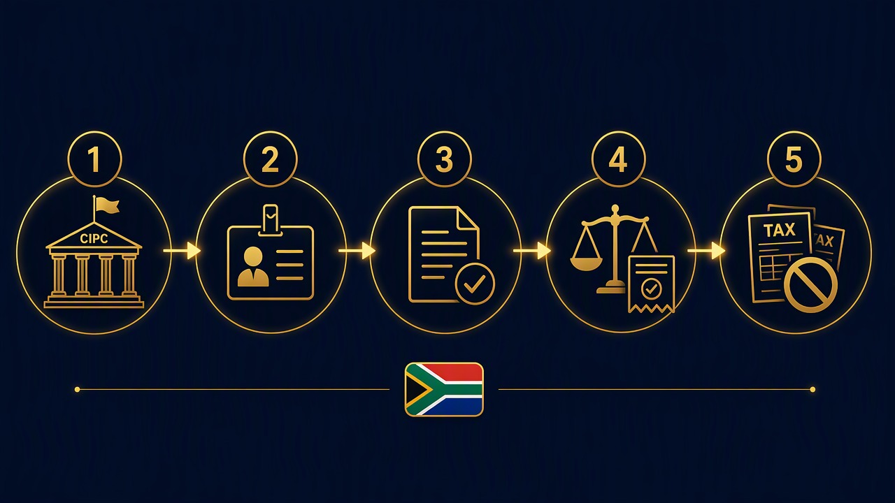 5-step company deregistration process in South Africa — CIPC, public officer, tax returns, tax debt, deregister tax types