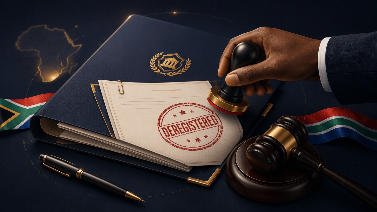 Company deregistration in South Africa — official documents stamped deregistered at CIPC and SARS